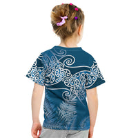 Aotearoa Maori Koru Curves Kid T Shirt Silver Ferns - Navy Blue LT7 - Polynesian Pride