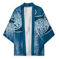 Aotearoa Maori Koru Curves Kimono Silver Ferns - Navy Blue LT7 Unisex Navy Blue - Polynesian Pride