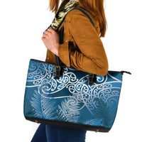 Aotearoa Maori Koru Curves Leather Tote Bag Silver Ferns - Navy Blue LT7 Navy Blue - Polynesian Pride