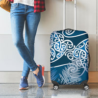 Aotearoa Maori Koru Curves Luggage Cover Silver Ferns - Navy Blue LT7 - Polynesian Pride