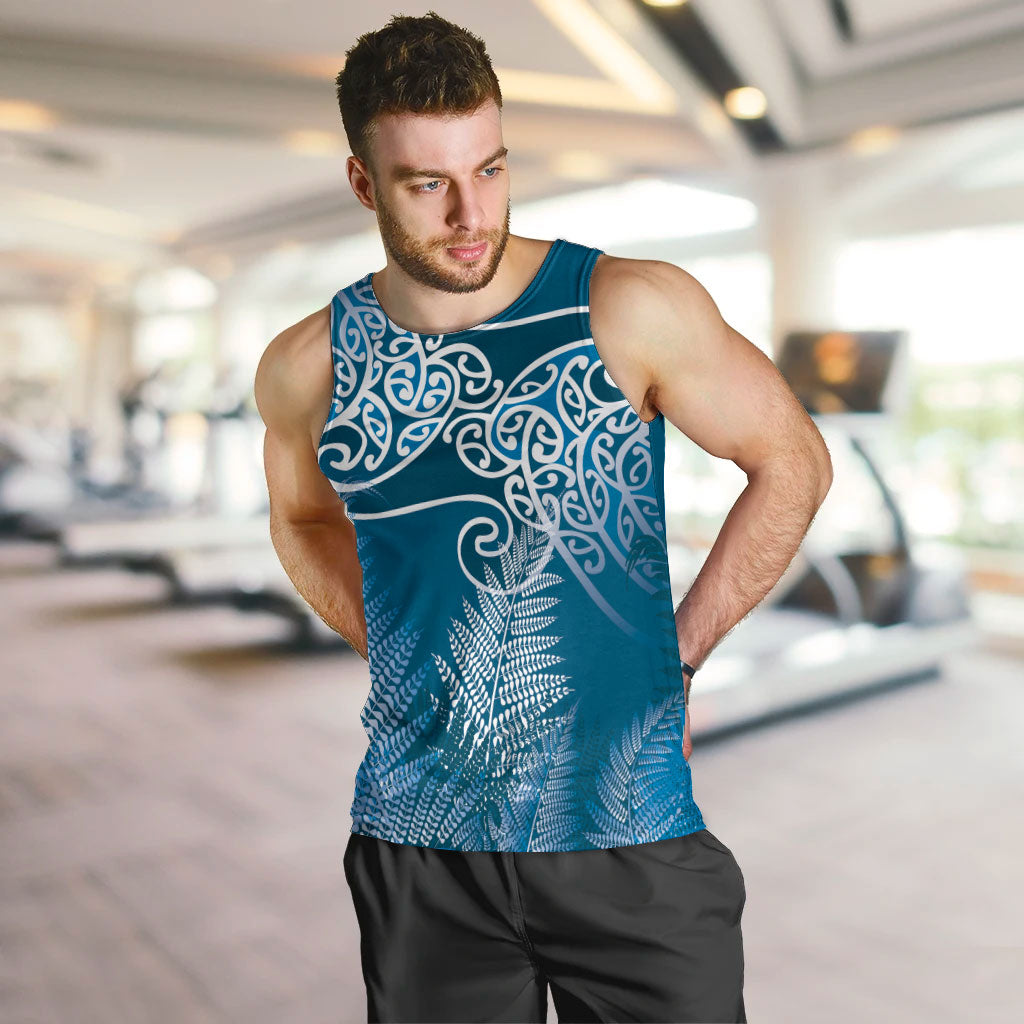 Aotearoa Maori Koru Curves Men Tank Top Silver Ferns - Navy Blue LT7 Navy Blue - Polynesian Pride