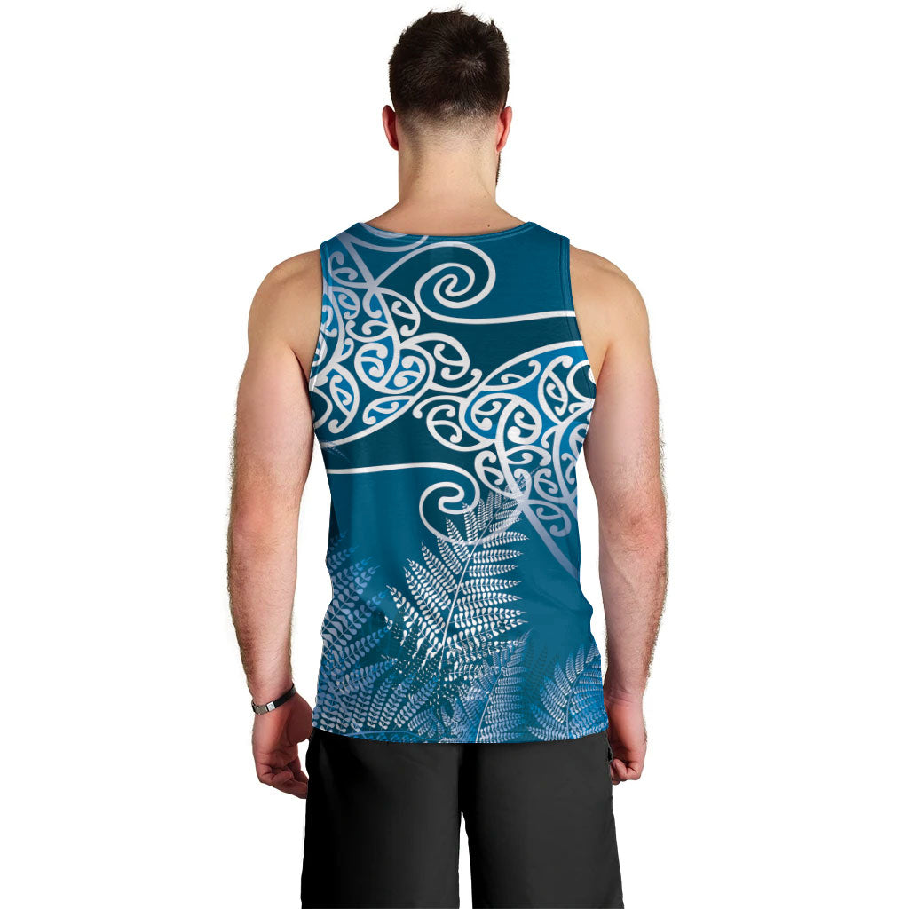 Aotearoa Maori Koru Curves Men Tank Top Silver Ferns - Navy Blue LT7 - Polynesian Pride