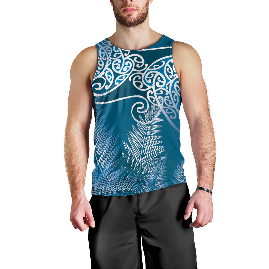 Aotearoa Maori Koru Curves Men Tank Top Silver Ferns - Navy Blue LT7 - Polynesian Pride