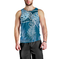 Aotearoa Maori Koru Curves Men Tank Top Silver Ferns - Navy Blue LT7 - Polynesian Pride