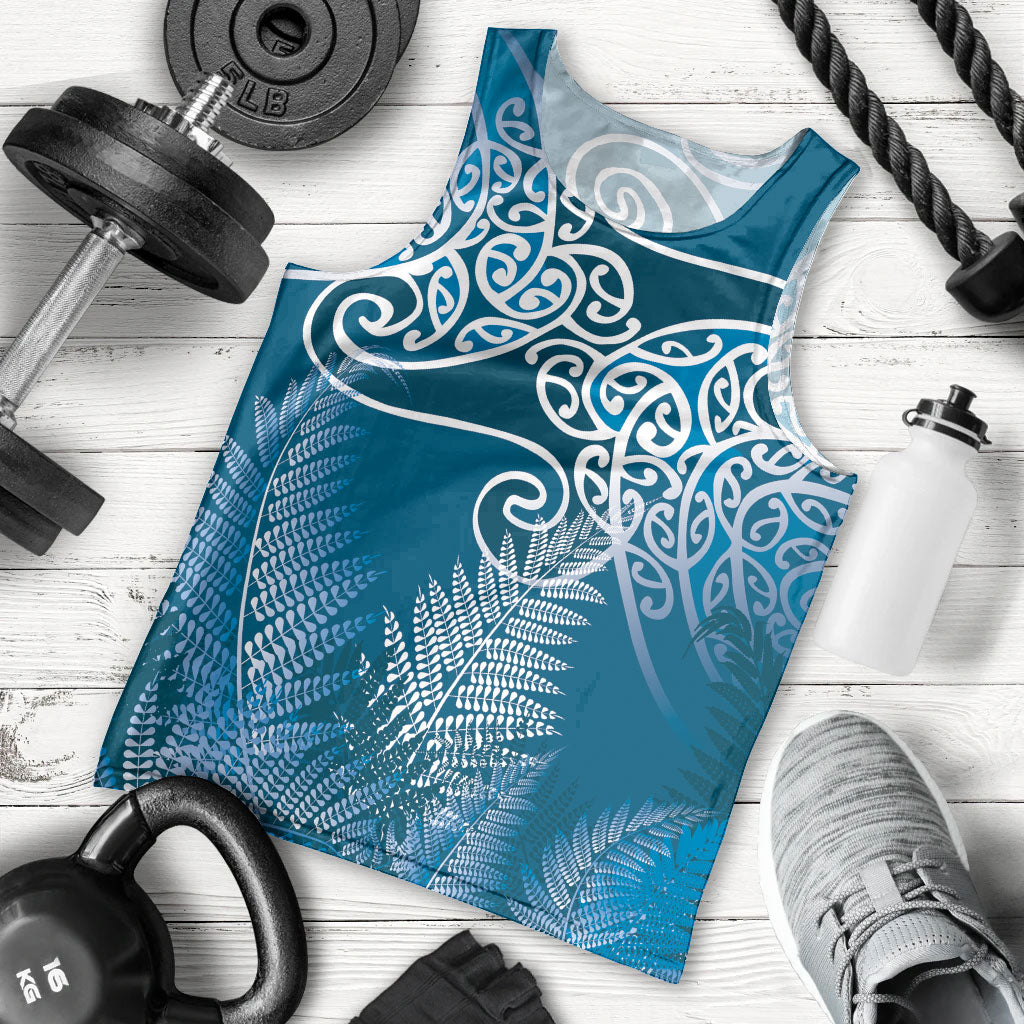 Aotearoa Maori Koru Curves Men Tank Top Silver Ferns - Navy Blue LT7 - Polynesian Pride