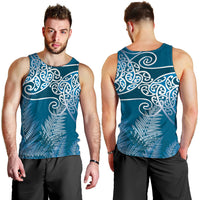 Aotearoa Maori Koru Curves Men Tank Top Silver Ferns - Navy Blue LT7 - Polynesian Pride