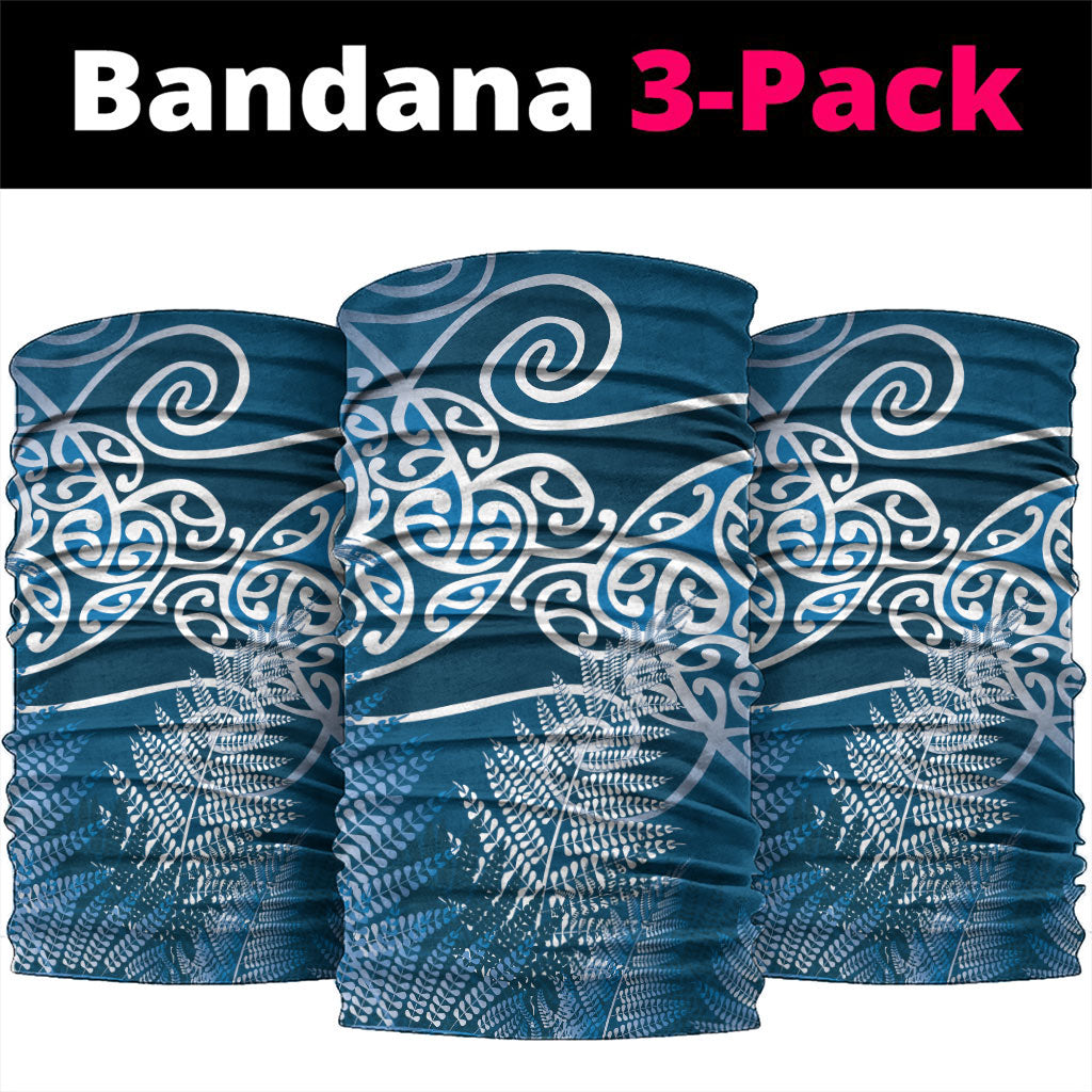 Aotearoa Maori Koru Curves Neck Gaiter Silver Ferns - Navy Blue LT7 package One Size: 25*50cm Navy Blue - Polynesian Pride