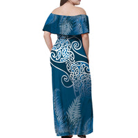Aotearoa Maori Koru Curves Off Shoulder Maxi Dress Silver Ferns - Navy Blue LT7 - Polynesian Pride