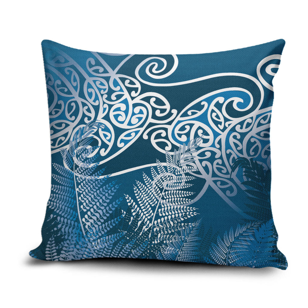 Aotearoa Maori Koru Curves Pillow Cover Silver Ferns - Navy Blue LT7 Navy Blue - Polynesian Pride
