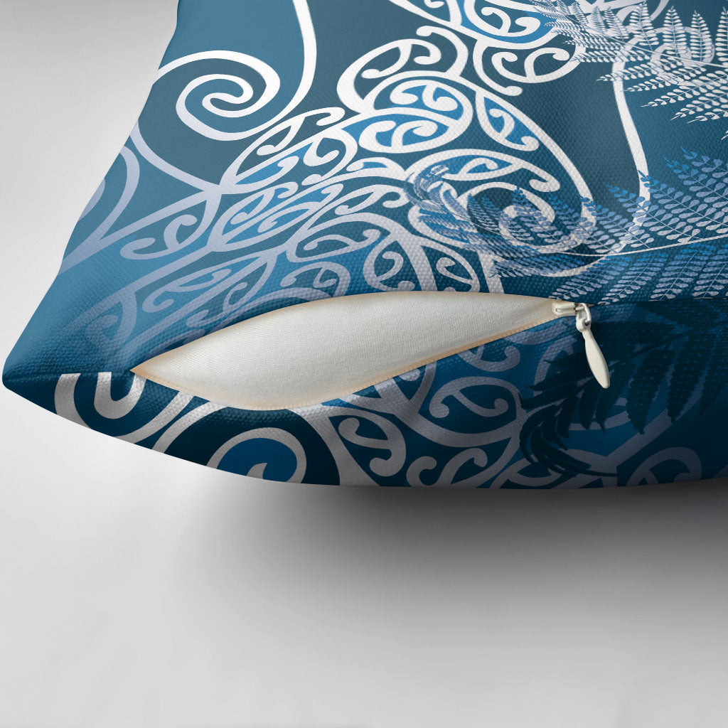 Aotearoa Maori Koru Curves Pillow Cover Silver Ferns - Navy Blue LT7 - Polynesian Pride