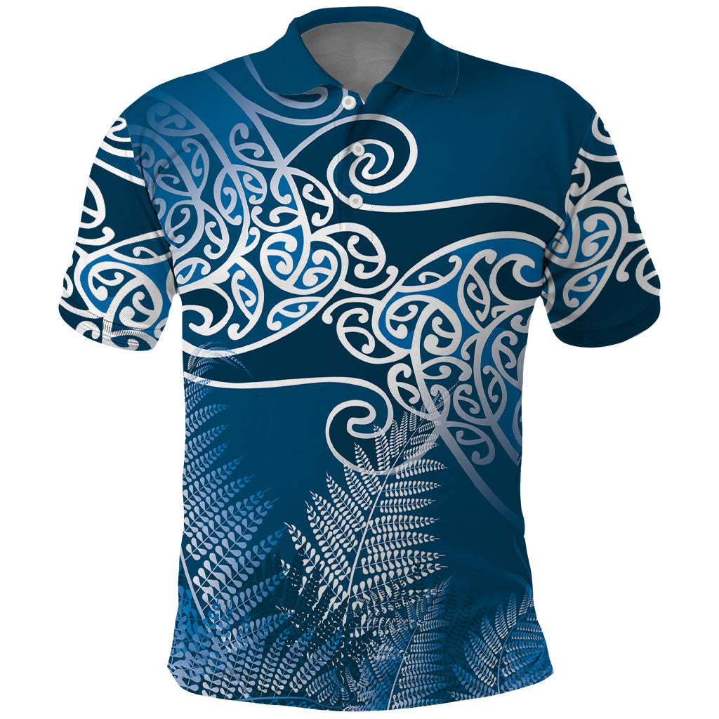Aotearoa Maori Koru Curves Polo Shirt Silver Ferns - Navy Blue LT7 Navy Blue - Polynesian Pride