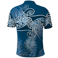 Aotearoa Maori Koru Curves Polo Shirt Silver Ferns - Navy Blue LT7 - Polynesian Pride