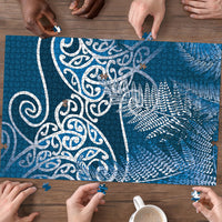 Aotearoa Maori Koru Curves Puzzle Silver Ferns - Navy Blue LT7 - Polynesian Pride