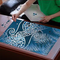 Aotearoa Maori Koru Curves Puzzle Silver Ferns - Navy Blue LT7 - Polynesian Pride