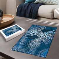 Aotearoa Maori Koru Curves Puzzle Silver Ferns - Navy Blue LT7 - Polynesian Pride