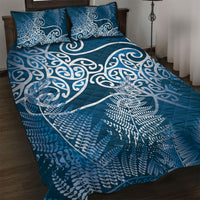 Aotearoa Maori Koru Curves Quilt Bed Set Silver Ferns - Navy Blue LT7 Navy Blue - Polynesian Pride