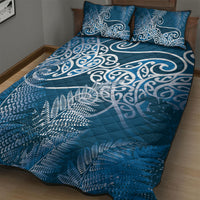 Aotearoa Maori Koru Curves Quilt Bed Set Silver Ferns - Navy Blue LT7 - Polynesian Pride