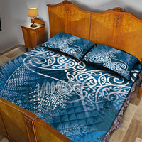 Aotearoa Maori Koru Curves Quilt Bed Set Silver Ferns - Navy Blue LT7 - Polynesian Pride