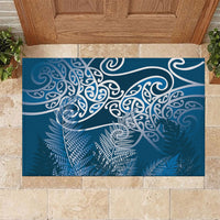 Aotearoa Maori Koru Curves Rubber Doormat Silver Ferns - Navy Blue LT7 Navy Blue - Polynesian Pride