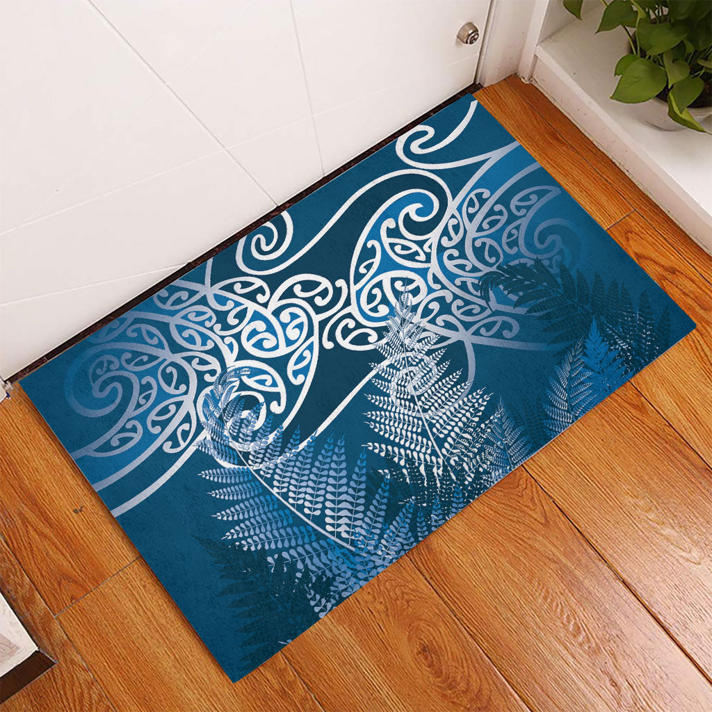 Aotearoa Maori Koru Curves Rubber Doormat Silver Ferns - Navy Blue LT7 - Polynesian Pride
