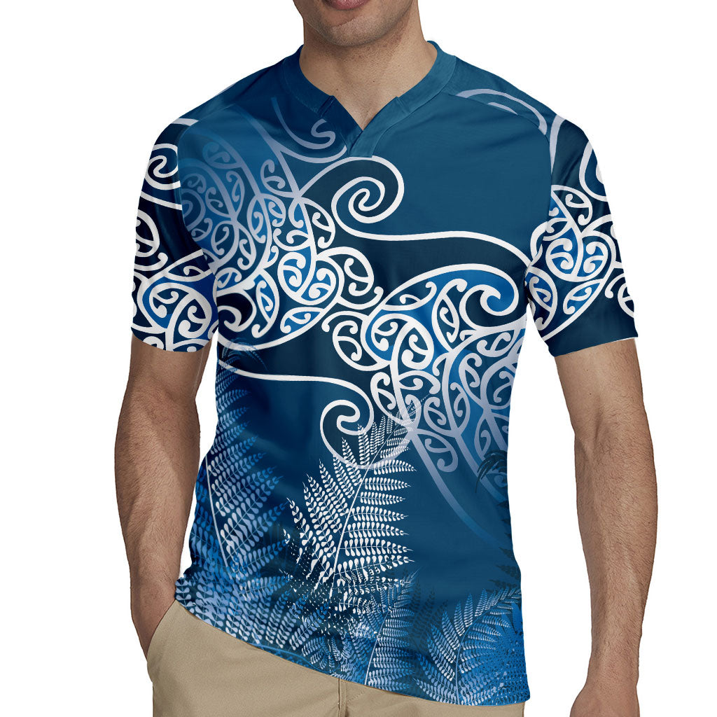 Aotearoa Maori Koru Curves Rugby Jersey Silver Ferns - Navy Blue LT7 - Polynesian Pride