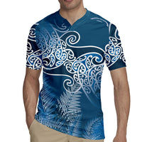 Aotearoa Maori Koru Curves Rugby Jersey Silver Ferns - Navy Blue LT7 - Polynesian Pride