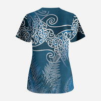 Aotearoa Maori Koru Curves Scrub Top Silver Ferns - Navy Blue LT7 - Polynesian Pride