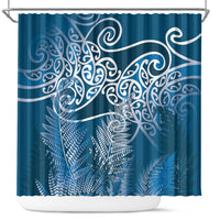 Aotearoa Maori Koru Curves Shower Curtain Silver Ferns - Navy Blue LT7 Navy Blue - Polynesian Pride