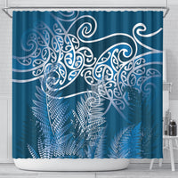 Aotearoa Maori Koru Curves Shower Curtain Silver Ferns - Navy Blue LT7 - Polynesian Pride