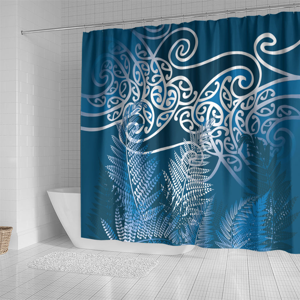 Aotearoa Maori Koru Curves Shower Curtain Silver Ferns - Navy Blue LT7 - Polynesian Pride