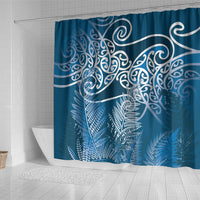 Aotearoa Maori Koru Curves Shower Curtain Silver Ferns - Navy Blue LT7 - Polynesian Pride