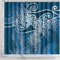 Aotearoa Maori Koru Curves Shower Curtain Silver Ferns - Navy Blue LT7 - Polynesian Pride
