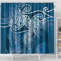 Aotearoa Maori Koru Curves Shower Curtain Silver Ferns - Navy Blue LT7 - Polynesian Pride