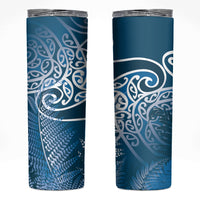 Aotearoa Maori Koru Curves Skinny Tumbler Silver Ferns - Navy Blue LT7 Navy Blue - Polynesian Pride