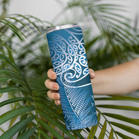 Aotearoa Maori Koru Curves Skinny Tumbler Silver Ferns - Navy Blue LT7 - Polynesian Pride