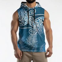 Aotearoa Maori Koru Curves Sleeveless Hoodie Silver Ferns - Navy Blue LT7 - Polynesian Pride