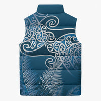 Aotearoa Maori Koru Curves Sleeveless Puffer Jacket Silver Ferns - Navy Blue LT7 - Polynesian Pride