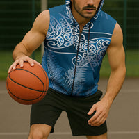 Aotearoa Maori Koru Curves Sleeveless Zip Hoodie Silver Ferns - Navy Blue LT7 - Polynesian Pride