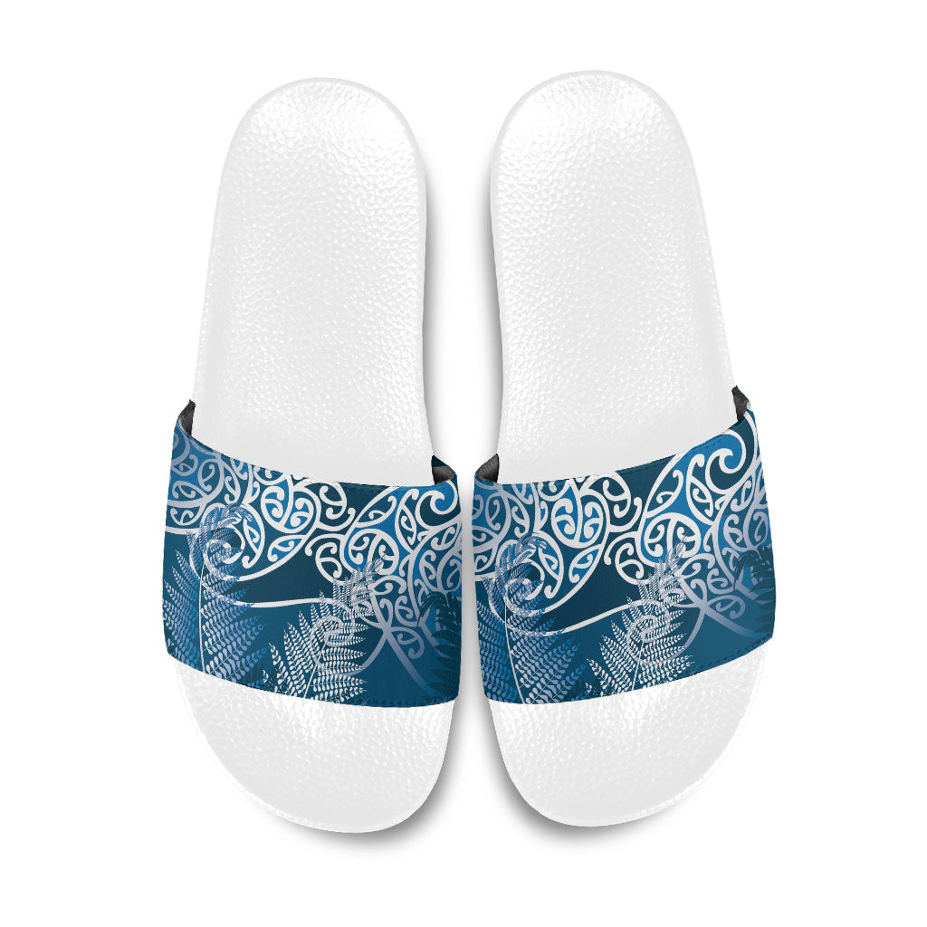 Aotearoa Maori Koru Curves Slide Sandals Silver Ferns - Navy Blue LT7 Navy Blue - Polynesian Pride