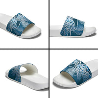 Aotearoa Maori Koru Curves Slide Sandals Silver Ferns - Navy Blue LT7 - Polynesian Pride