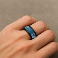 Aotearoa Maori Koru Curves Spinner Ring Silver Ferns - Navy Blue LT7 - Polynesian Pride