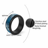 Aotearoa Maori Koru Curves Spinner Ring Silver Ferns - Navy Blue LT7 - Polynesian Pride