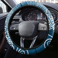 Aotearoa Maori Koru Curves Steering Wheel Cover Silver Ferns - Navy Blue LT7 - Polynesian Pride