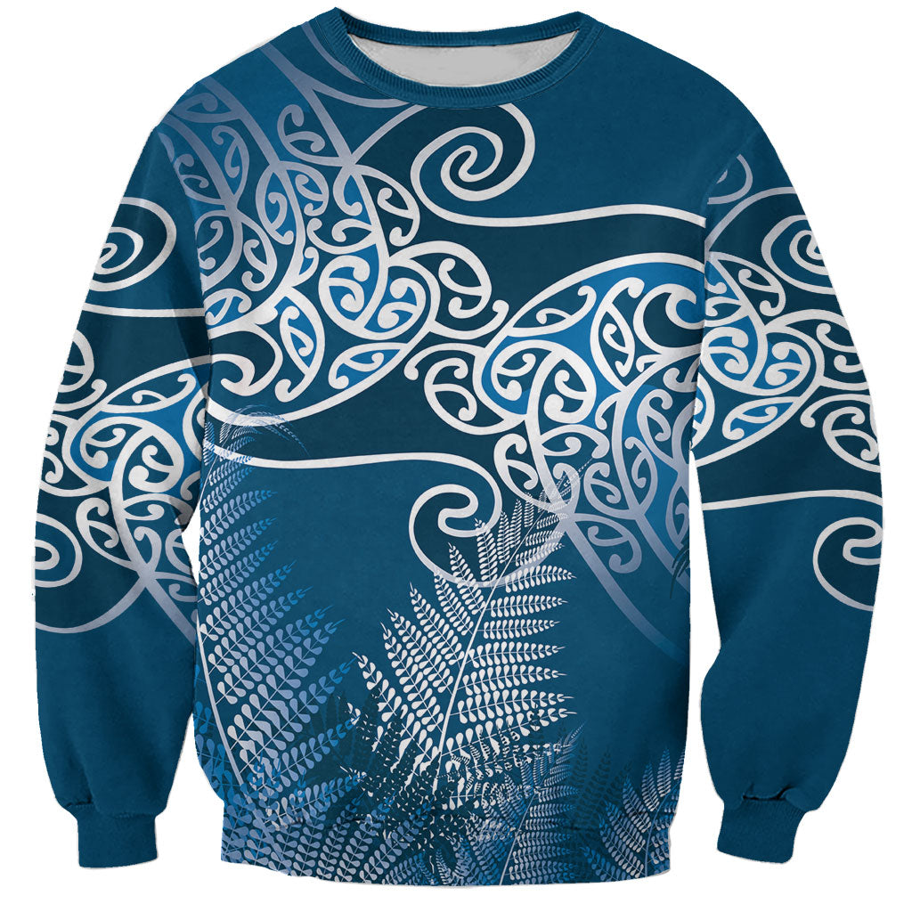 Aotearoa Maori Koru Curves Sweatshirt Silver Ferns - Navy Blue LT7 Unisex Navy Blue - Polynesian Pride
