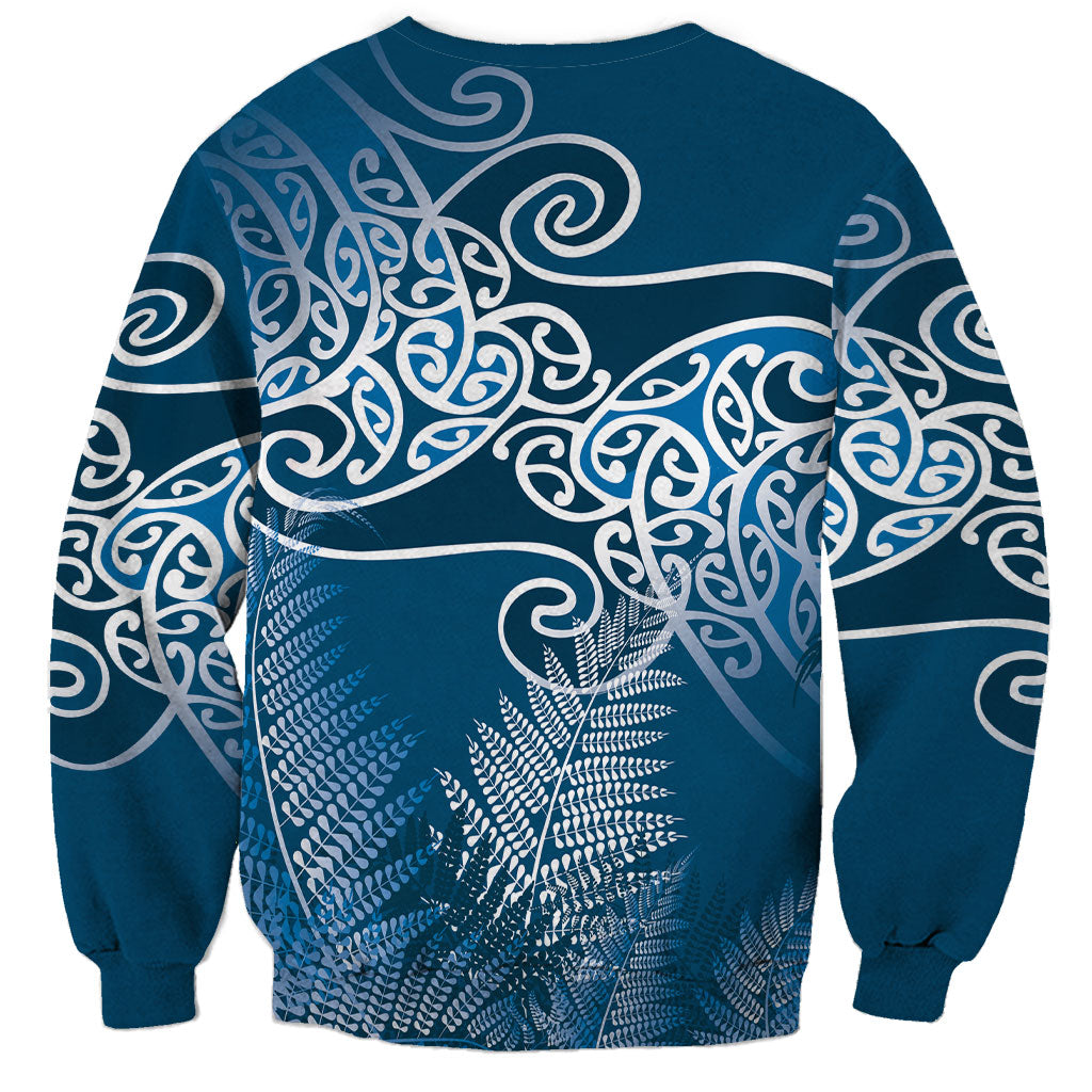 Aotearoa Maori Koru Curves Sweatshirt Silver Ferns - Navy Blue LT7 - Polynesian Pride
