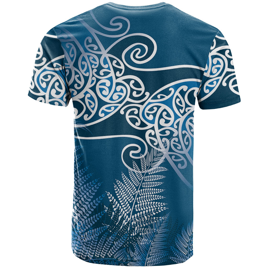 Aotearoa Maori Koru Curves T Shirt Silver Ferns - Navy Blue LT7 - Polynesian Pride