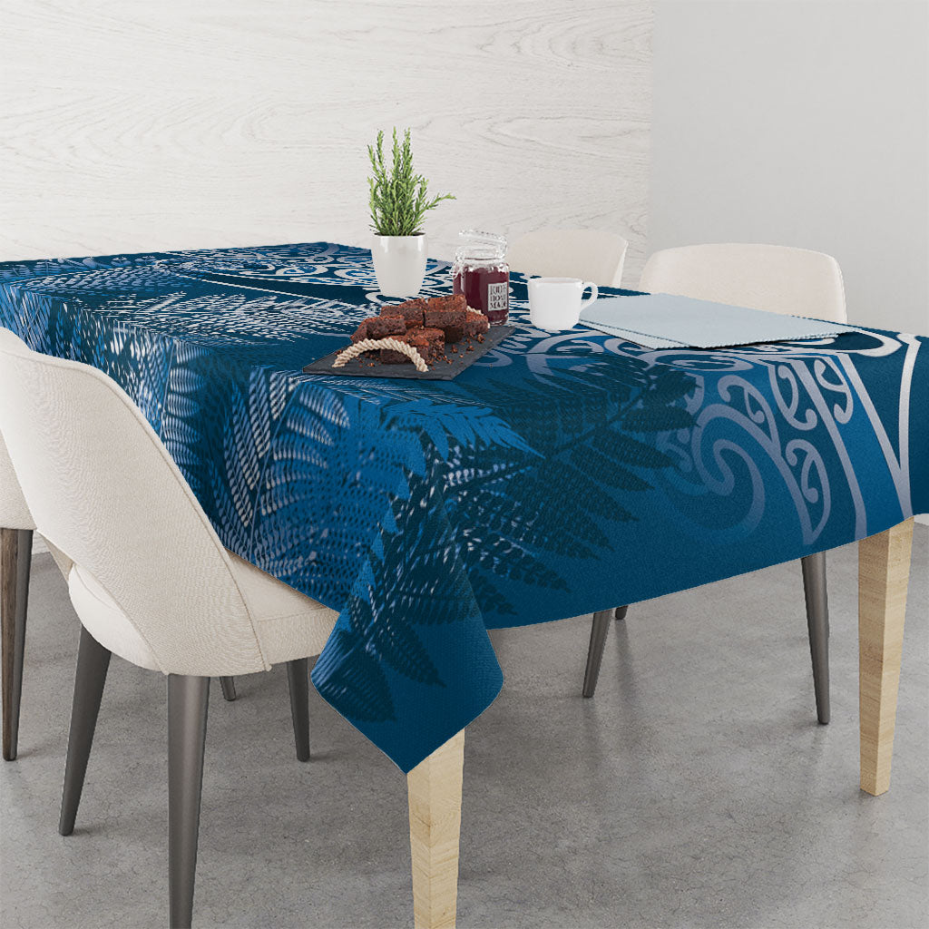 Aotearoa Maori Koru Curves Tablecloth Silver Ferns - Navy Blue LT7 - Polynesian Pride