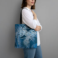 Aotearoa Maori Koru Curves Tote Bag Silver Ferns - Navy Blue LT7 - Polynesian Pride