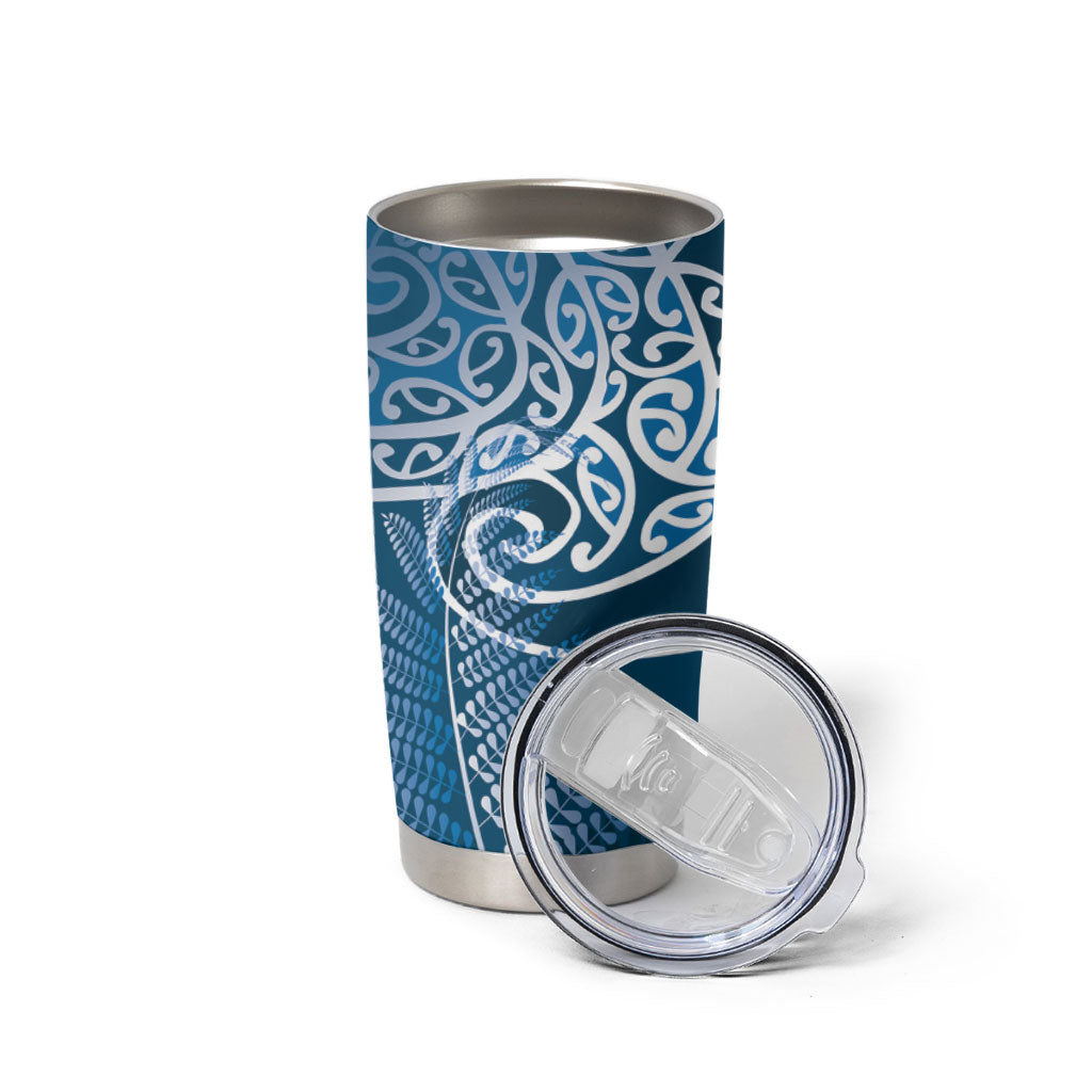 Aotearoa Maori Koru Curves Tumbler Cup Silver Ferns - Navy Blue