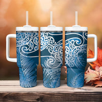 Aotearoa Maori Koru Curves Tumbler With Handle Silver Ferns - Navy Blue LT7 - Polynesian Pride